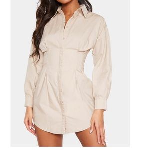 Stone Fitted Waist Shirt Dress